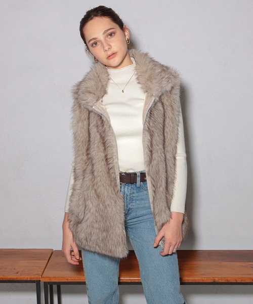 GLAMOROUS JANE（グラマラスジェーン）の「ダブルジップロング丈ファーベスト（ベスト・レディース・ベージュ/ブラウン/ライトベージュ/ライトブラウン/チャコールグレー・FREE）」の12枚目の写真