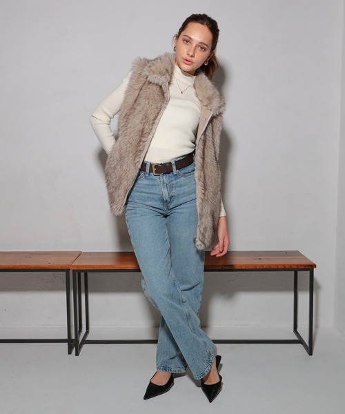 GLAMOROUS JANE（グラマラスジェーン）の「ダブルジップロング丈ファーベスト（ベスト・レディース・ベージュ/ブラウン/ライトベージュ/ライトブラウン/チャコールグレー・FREE）」の13枚目の写真