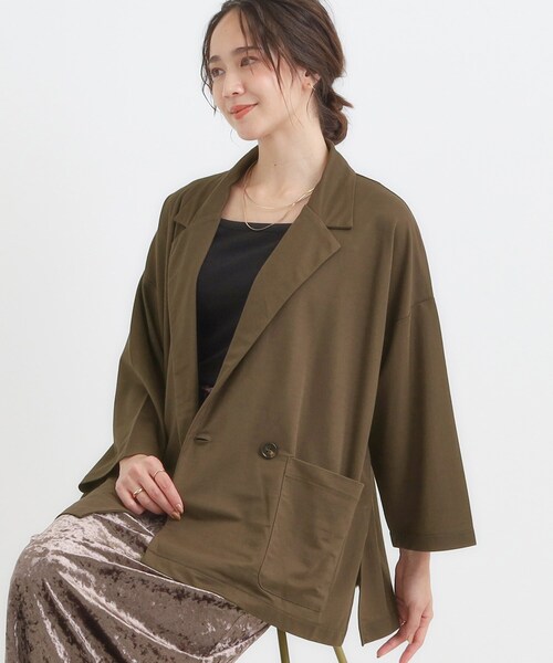 SHOO・LA・RUE(シューラルー)の「【S-LL/ひんやり】さらっとしたタッチが心地よい ダブルブレストジャケット(テーラードジャケット・レディース・ダークブラウン/ブラック・01/02/03/04)」の2枚目の写真
