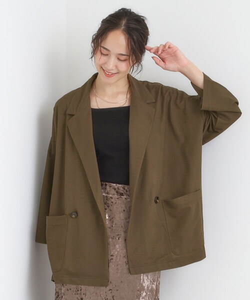 SHOO・LA・RUE(シューラルー)の「【S-LL/ひんやり】さらっとしたタッチが心地よい ダブルブレストジャケット(テーラードジャケット・レディース・ダークブラウン/ブラック・01/02/03/04)」の7枚目の写真