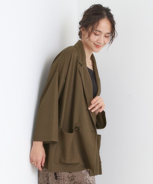 SHOO・LA・RUE(シューラルー)の「【S-LL/ひんやり】さらっとしたタッチが心地よい ダブルブレストジャケット(テーラードジャケット・レディース・ダークブラウン/ブラック・01/02/03/04)」の8枚目の写真