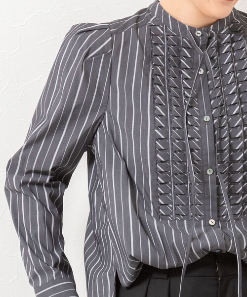 値下げMarilyn Moon タックフリルストライプブラウス NOLLEY'S｜【MARILYN MOON/マリリーンムーン】タックフリルストライプ