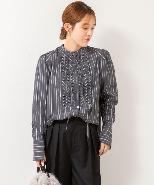 MARILYN MOON タックフリルブラウス ストライプ セール】【MARILYN MOON/マリリーンムーン】タックフリルストライプ