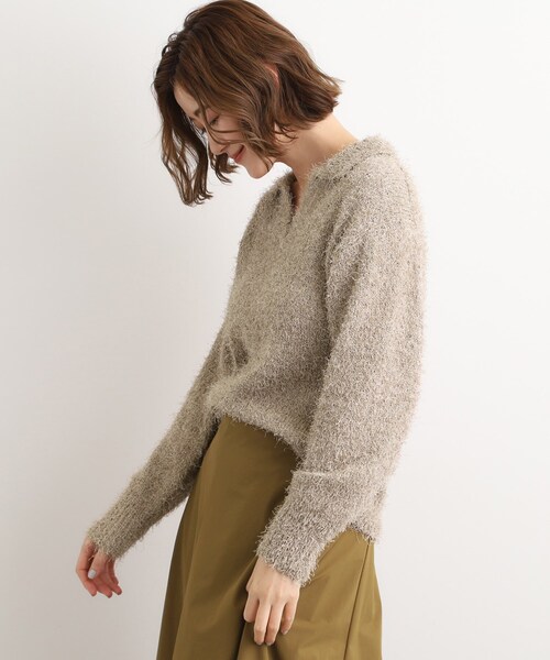 grove(グローブ)の「ラメフェザーヤーン オープンカラーニット(ニット/セーター・レディース・ライトベージュ/オフホワイト/ブルー・02/03/01/04/05)」の13枚目の写真