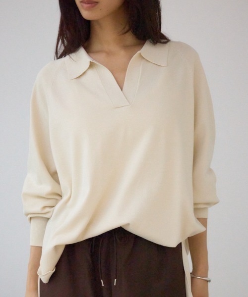 AZUL by moussy（アズールバイマウジー）の「ポロカラーフォルムニットプルオーバー（ニット/セーター・レディース・杢グレー/アイボリー/ブラック/ダークブルー・FREE）」の2枚目の写真