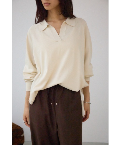 AZUL by moussy（アズールバイマウジー）の「ポロカラーフォルムニットプルオーバー（ニット/セーター・レディース・杢グレー/アイボリー/ブラック/ダークブルー・FREE）」の5枚目の写真