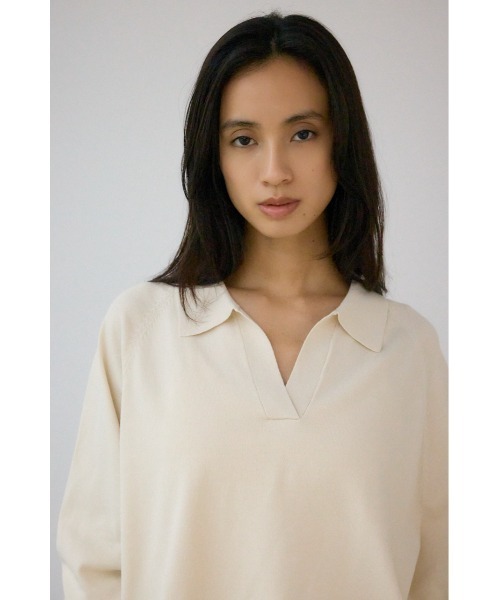 AZUL by moussy（アズールバイマウジー）の「ポロカラーフォルムニットプルオーバー（ニット/セーター・レディース・杢グレー/アイボリー/ブラック/ダークブルー・FREE）」の6枚目の写真