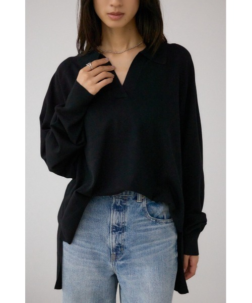 AZUL by moussy（アズールバイマウジー）の「ポロカラーフォルムニットプルオーバー（ニット/セーター・レディース・杢グレー/アイボリー/ブラック/ダークブルー・FREE）」の16枚目の写真