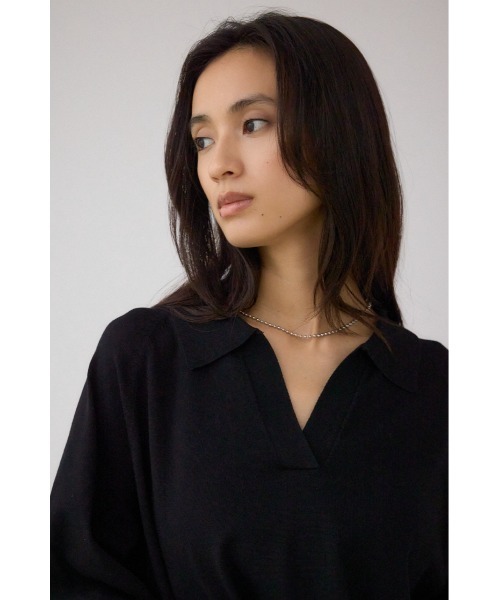 AZUL by moussy（アズールバイマウジー）の「ポロカラーフォルムニットプルオーバー（ニット/セーター・レディース・杢グレー/アイボリー/ブラック/ダークブルー・FREE）」の17枚目の写真