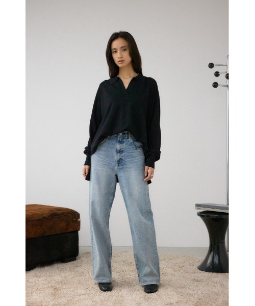 AZUL by moussy（アズールバイマウジー）の「ポロカラーフォルムニットプルオーバー（ニット/セーター・レディース・杢グレー/アイボリー/ブラック/ダークブルー・FREE）」の19枚目の写真