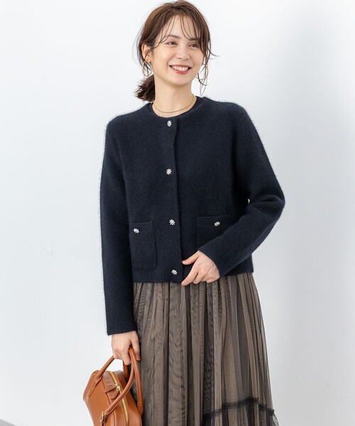 組曲(クミキョク)の「フラッフィーファーニット ジャケット(カーディガン/ボレロ・レディース・ブラック系/黄緑系/ブラウン系・5/6)」の14枚目の写真