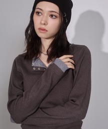 ENVYM | 配色 レイヤード ヘンリーネック ニットトップス(ニット/セーター)