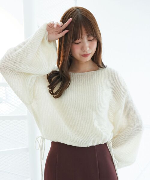 MAJESTIC LEGON(マジェスティックレゴン)の「キラキラドロストメッシュニット(ニット/セーター・レディース・ピンク/ボルドー/アイボリー/ブラック・MEDIUM)」の2枚目の写真