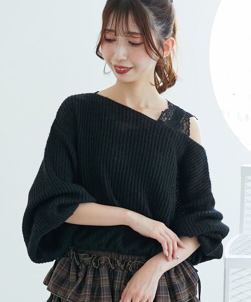 MAJESTIC LEGON(マジェスティックレゴン)の「キラキラドロストメッシュニット(ニット/セーター・レディース・ピンク/ボルドー/アイボリー/ブラック・MEDIUM)」の1枚目の写真