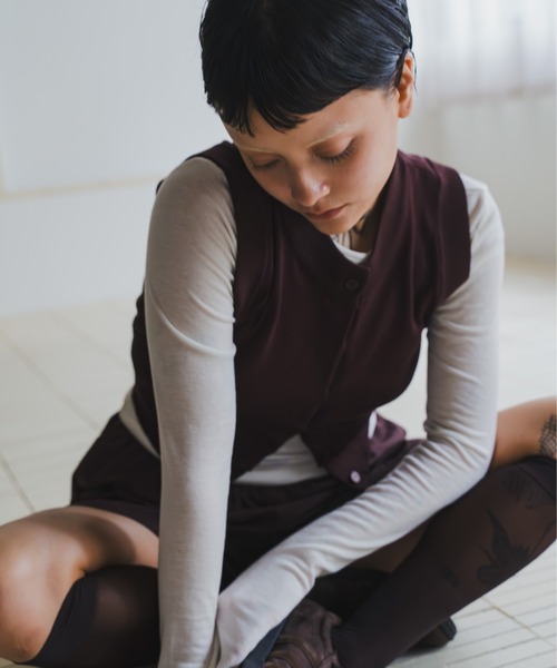 lit(リット)の「Hem Layered Knit Vest(ニット/セーター・レディース・ブラウン/ブラック/ライトベージュ・FREE)」の8枚目の写真