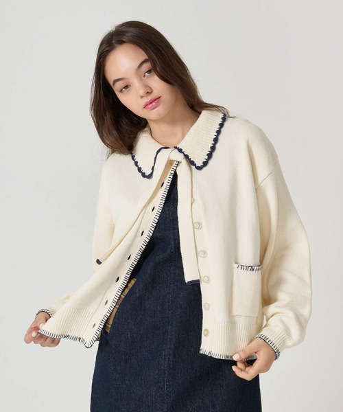 TINA：JOJUN（ティーナジョジュン）の「ハンドステッチ ニットジャケット TINA：JOJUN（その他アウター・レディース・アイボリー/プラム/グレー・M）」の5枚目の写真