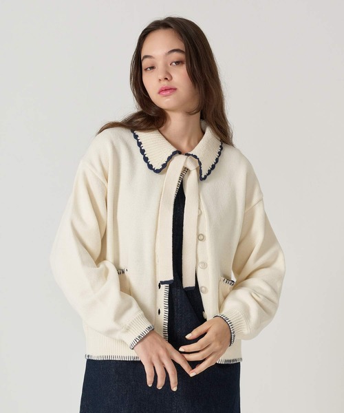 TINA：JOJUN（ティーナジョジュン）の「ハンドステッチ ニットジャケット TINA：JOJUN（その他アウター・レディース・アイボリー/プラム/グレー・M）」の6枚目の写真