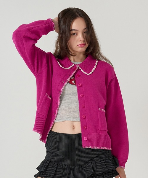 TINA：JOJUN（ティーナジョジュン）の「ハンドステッチ ニットジャケット TINA：JOJUN（その他アウター・レディース・アイボリー/プラム/グレー・M）」の12枚目の写真