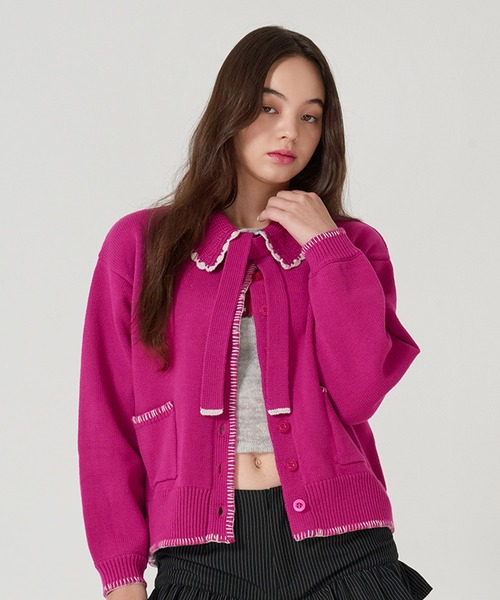 TINA：JOJUN（ティーナジョジュン）の「ハンドステッチ ニットジャケット TINA：JOJUN（その他アウター・レディース・アイボリー/プラム/グレー・M）」の13枚目の写真