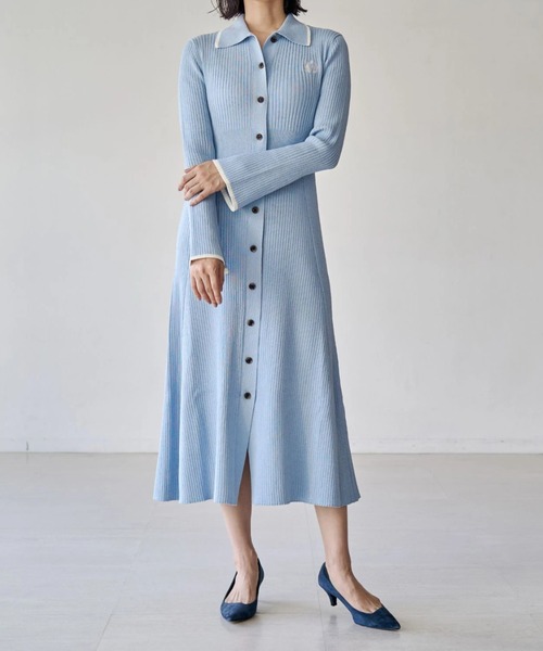 TONAL（トーナル）の「エンブレム刺繍ポロニットワンピース（ワンピース・レディース・ライトブルー/ネイビー/ブラウン・MEDIUM）」の2枚目の写真