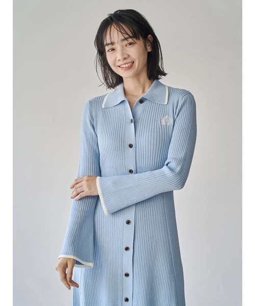 TONAL（トーナル）の「エンブレム刺繍ポロニットワンピース（ワンピース・レディース・ライトブルー/ネイビー/ブラウン・MEDIUM）」の15枚目の写真