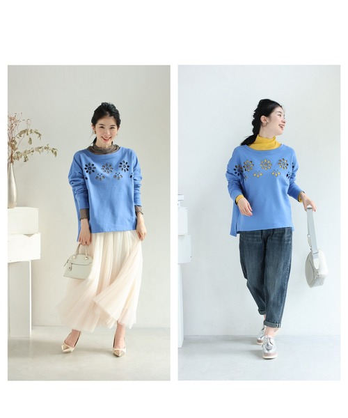 cawaii(カワイイ)の「連なるパンチングフラワーのプルオーバートップス(Tシャツ/カットソー・レディース・ライトブルー・FREE)」の11枚目の写真