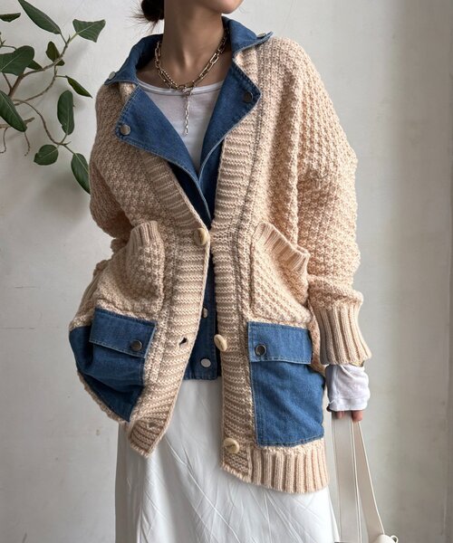 DouDou（ドゥドゥ）の「【WEB限定】デニム切替ニットッジャケット 