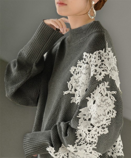 綿100% 鹿の子レースニット（ニット/セーター）｜HUG.U（ハグユー）の