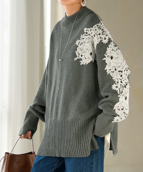 綿100% 鹿の子レースニット（ニット/セーター）｜HUG.U（ハグユー）の