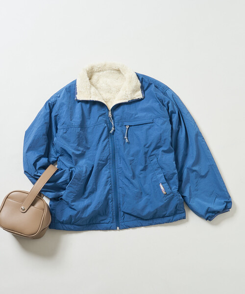 配色 リバーシブル ボアジャケット/裏ボア ナイロンブルゾン/ボア