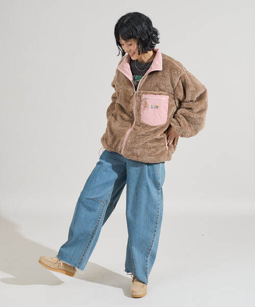 セール】配色 リバーシブル ボアジャケット/裏ボア ナイロンブルゾン