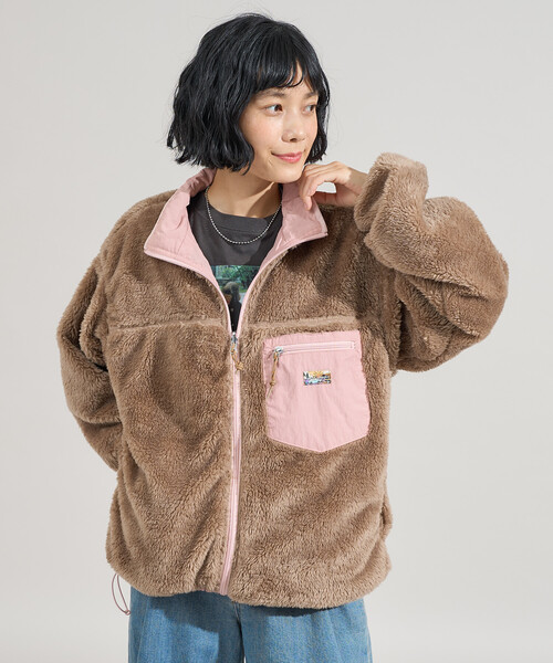 セール】配色 リバーシブル ボアジャケット/裏ボア ナイロンブルゾン