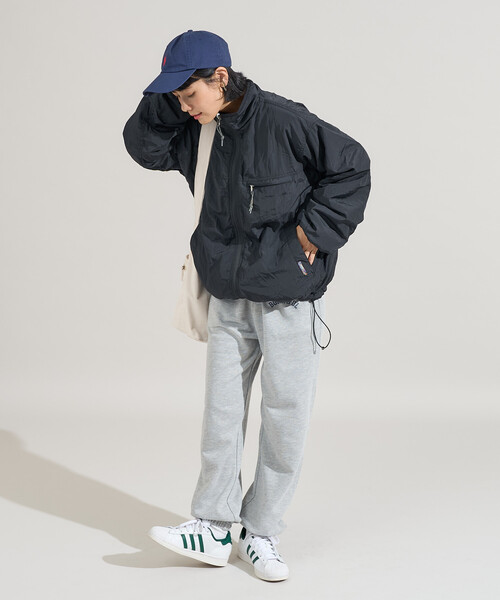 配色 リバーシブル ボアジャケット/裏ボア ナイロンブルゾン/ボア