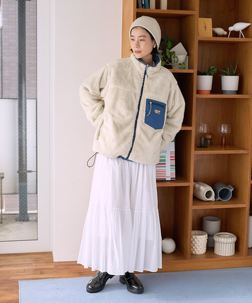 セール】配色 リバーシブル ボアジャケット/裏ボア ナイロンブルゾン