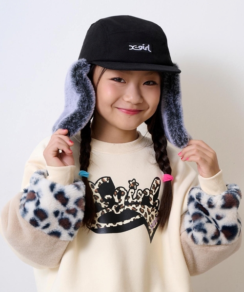 X-girl Stages（エックスガールステージス）の「スウェード風フライトキャップ（キャップ・キッズ・ブラック/ラベンダー・52-56cm/S(48-52cm)）」の14枚目の写真