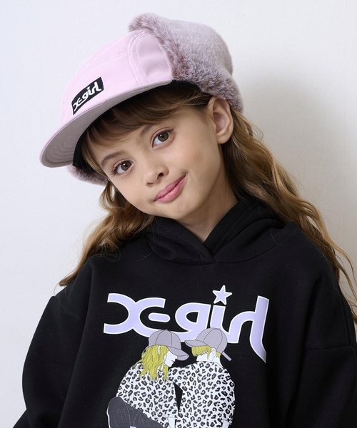 X-girl Stages（エックスガールステージス）の「スウェード風フライトキャップ（キャップ・キッズ・ブラック/ラベンダー・52-56cm/S(48-52cm)）」の6枚目の写真