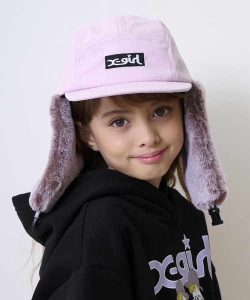 X-girl Stages（エックスガールステージス）の「スウェード風フライトキャップ（キャップ・キッズ・ブラック/ラベンダー・52-56cm/S(48-52cm)）」の5枚目の写真