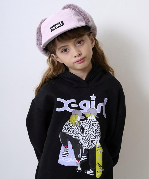 X-girl Stages（エックスガールステージス）の「スウェード風フライトキャップ（キャップ・キッズ・ブラック/ラベンダー・52-56cm/S(48-52cm)）」の4枚目の写真