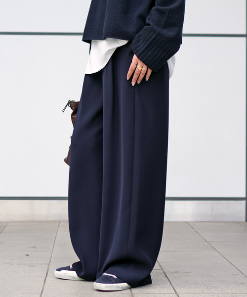 EVERYDAY I LIKE.（エヴリディアイライク）の「*イージーワイドパンツ（スラックス・レディース・ブラウン/ネイビー/ブラック・34/36/38）」の10枚目の写真