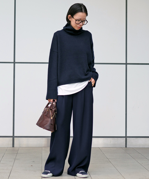 EVERYDAY I LIKE.（エヴリディアイライク）の「*イージーワイドパンツ（スラックス・レディース・ブラウン/ネイビー/ブラック・34/36/38）」の12枚目の写真