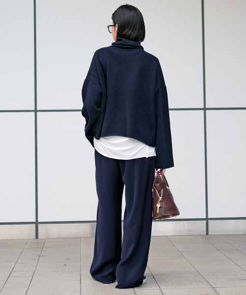 EVERYDAY I LIKE.（エヴリディアイライク）の「*イージーワイドパンツ（スラックス・レディース・ブラウン/ネイビー/ブラック・34/36/38）」の14枚目の写真