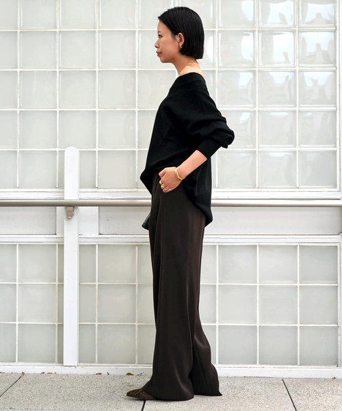 EVERYDAY I LIKE.（エヴリディアイライク）の「*イージーワイドパンツ（スラックス・レディース・ブラウン/ネイビー/ブラック・34/36/38）」の6枚目の写真