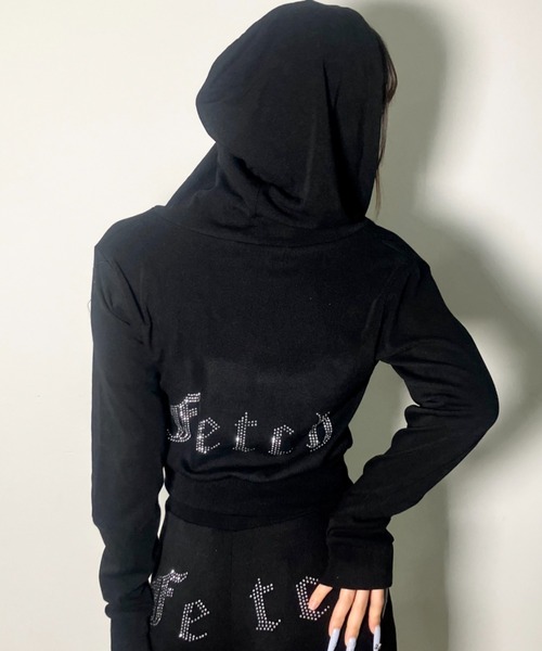 .KOM(ドットコム)の「A'GEM/9 × .kom 『.kom/ドットケーオーエム』 ラインストーンロゴショートZIPパーカー(セットアップ・レディース・ブラック/ピンク・FREE)」の11枚目の写真