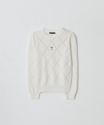 DIAMOND PATTERN LONG SLEEVE KNIT IVORY