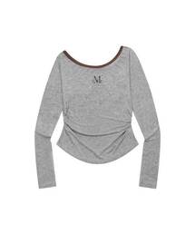 セルアワンショルダーアシンメトリーチュニック長袖Tシャツ（3カラー）