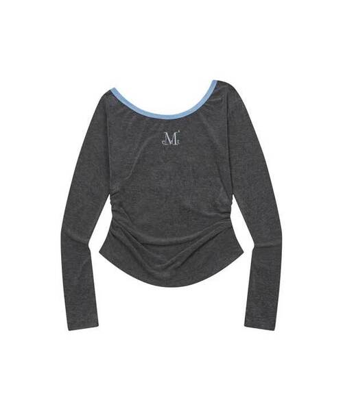 MUCENT（ムセント）の「セルアワンショルダーアシンメトリーチュニック長袖Tシャツ（3カラー）（Tシャツ/カットソー・レディース・チャコールグレー/ブラック/グレー系・FREE）」の2枚目の写真