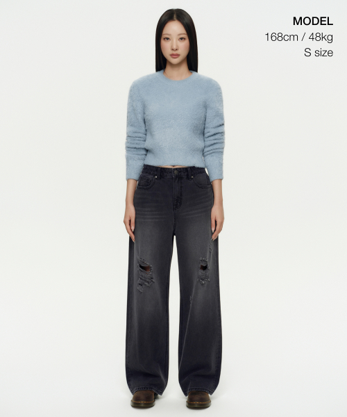 MUSINSA STANDARD WOMAN（ムシンサスタンダードウーマン）の「レディースファジークルーネックニット[ブルーグレー]（ニット/セーター・レディース・その他・SMALL/MEDIUM/LARGE/X-SMALL）」の2枚目の写真