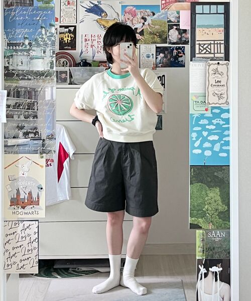 MUSINSA STANDARD WOMAN（ムシンサスタンダードウーマン）の「ウーマンズワイドバミューダ隠しバンディングハーフスラックス[ライトカーキ]（スラックス・レディース・その他・30/24/26/27/28/25/29）」の9枚目の写真