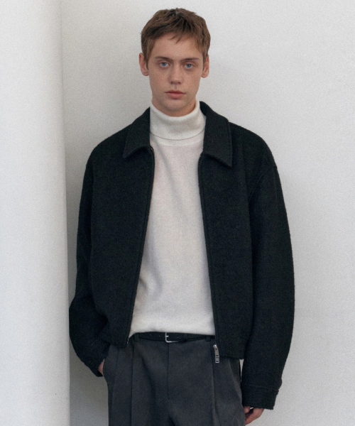 セール】ウールブレンドブークレブルゾンジャケット[ブラック]（MA-1