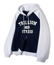 レギュラーカラー ミックス 1992 グラフィック フードジップアップ (NAVY)